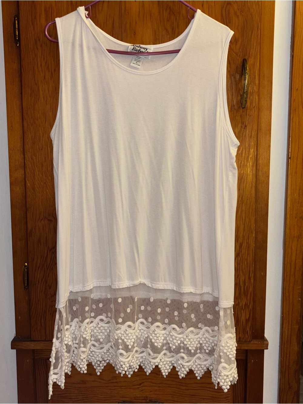 Anthony Richards White Sleeveless Tank with Lace Hem